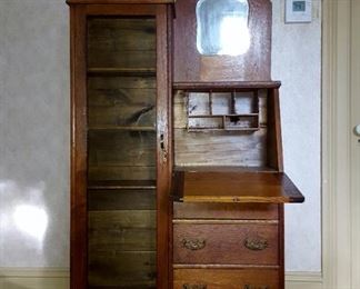 Victorian Antique Oak Side by Side Secretary Desk Bookcase