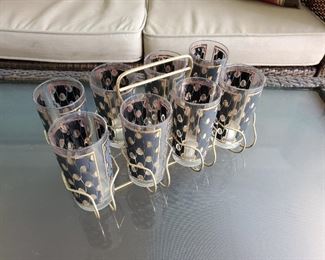 Set of 8- Vintage Mid Century Modern Glasses in Carrier