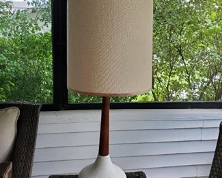 Mid Century Modern White Ceramic Wood Table Lamp