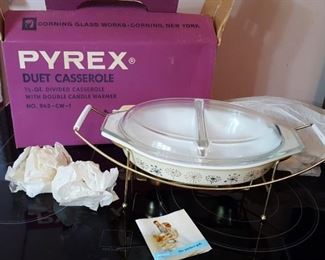 Dandelion Pyrex Duet Casserole 963-CW-1 w/ candle warmers NIB