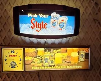OLD STYLE & PABST BEER HANGING ADVERTISING SIGNS - BOTH LIGHT UP AND HAVE MINIMAL DAMAGE