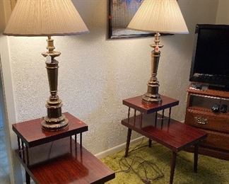 Two-Tiered Coffee & End Tables, Lamps, Flat Screen T.V., T.V., Stand, Framed Puzzle Art