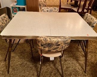 Vintage 1950's Chrome & Formica Kitchen Table, Leaf & Chairs