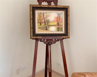 Wood Carved Display Easel, Framed Artwork / Painting