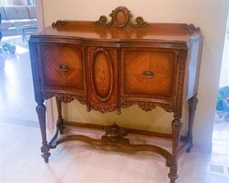 Matching (Smaller) Antique / Vintage Sideboard Buffet with Carved and Inlaid Details