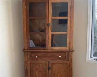 Antique Oak Wood Cupboard / Cabinet (2 pieces)