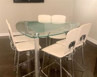 Metal & Glass Pub / Bar Height Table & 6 Chairs