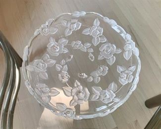 Glass Platter / Serving Plate with Roses Motif
