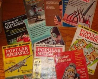 1960's issues of Popular Electronics, Popular Mechanics and Popular Science magazines.