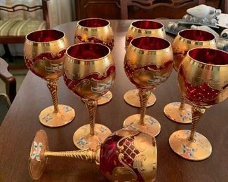 Murano 24k gold leaf wine glasses(8)