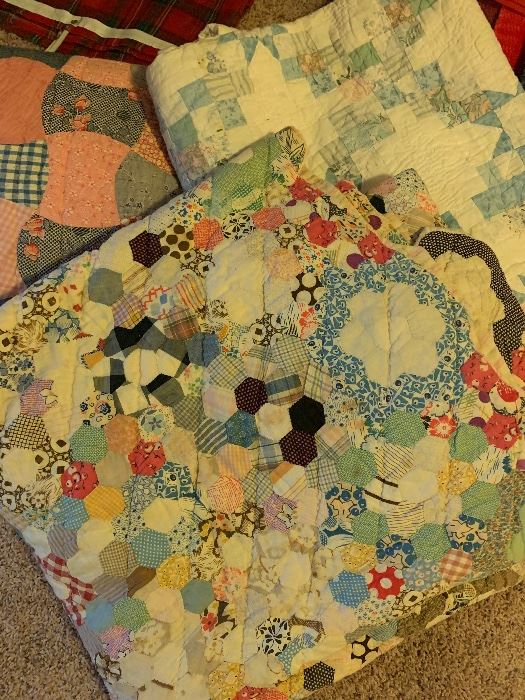 LARGE COLLECTION HAND STITCHED VINTAGE QUILTS