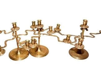 Three 3 Adjustable Brass Candelabra