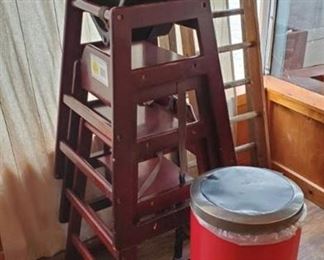 (3) Wood High Chairs, Booster Seat, Trash Can