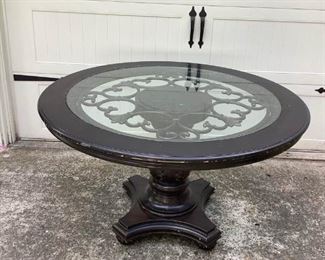 Circular Heavy Wood and Glass Table