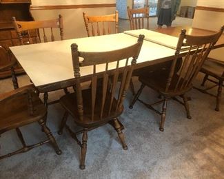 Ethan Allen dining table and chairs with table protector