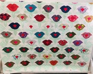 Vintage handmade quilt With lips 