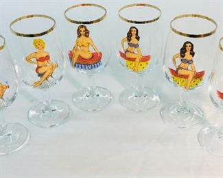 Vintage 1960s Pin Up girl Risqué nude on one side glasses Vergas set of 6 
Style 