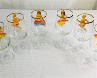 Vintage 1960s Pin Up girl Risqué nude on one side glasses Vergas set of 6 
Style 