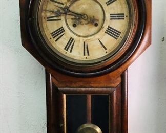 1800s Antique school clock with key looks like rosewood