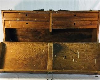 Old wooden mechanic tool or artistic box 
