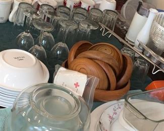 bar ware, everyday dishes, pyrex, mixing bowls, wooden salad set, more