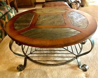Wood/metal/slate coffee table