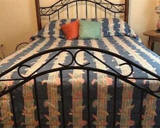 Wood and iron queen bed/mattress