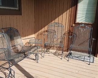 Wrought Iron Glidder and two Spring Chairs