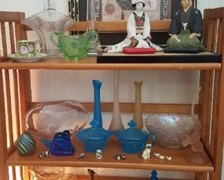 Glassware, Japaneese figures, paperweights, more