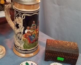 German stein and boxes