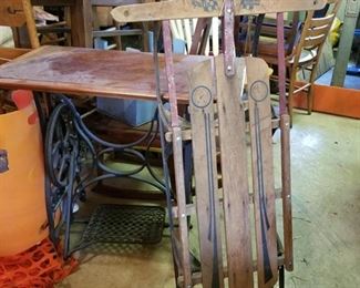 Vintage Sewing Machine Table, and Sled