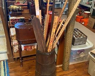 Antique Barrel with Yard Sticks