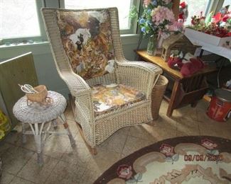 wicker rocker and matching side table