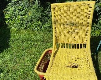 Vintage Armless Wicker Chair with Magazine Rack