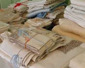 Linens of all kind!   Hand towels, tablecloths, napkins etc.  some left