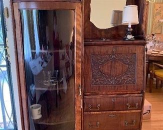 Victorian curio - secretary - Antique half off $800   now $400.  Early 1900's  - 3 drawers and drop down - 4 shelf curio.   Have keys