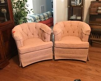 Two peach colored side chairs