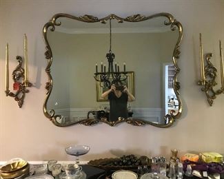 Antique mirror and sconces