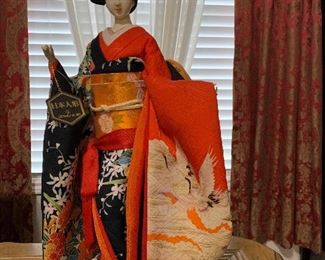 Antique Japanese Geisha Doll in Silk Kimono