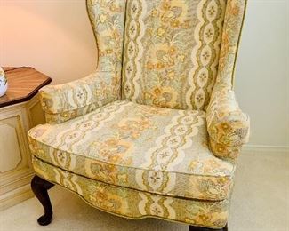 Mid century Woodmark Originals Queen Anne wing back style arm chair.