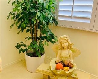 Mid century Gainey pottery planter and artificial indoor plant.