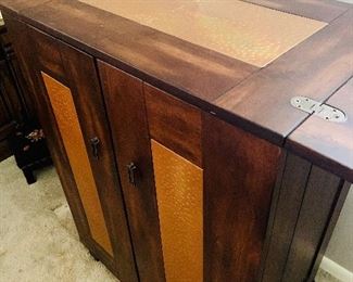 Folding mid century dry bar cabinet.