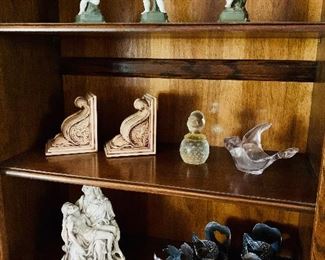 Bookends, candle holders, crystal paper weights.