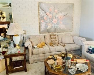 Large Mid century still life oil painting by Lee.