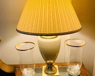 Mid century brass and porcelain Stiffel lamp pair.