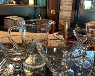 Mardi Gras martini glasses and pitcher