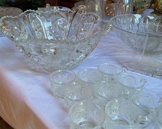 pretty glass sawtooth punchbowl and cups