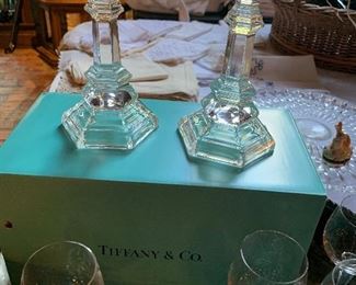 Pair of amazing Tiffany & Co. Crystal candlesticks, new in box, never opened