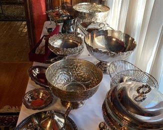 silver punch bowl, and wine and champagne chillers