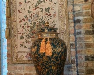 Ginger jar and pretty tapestry